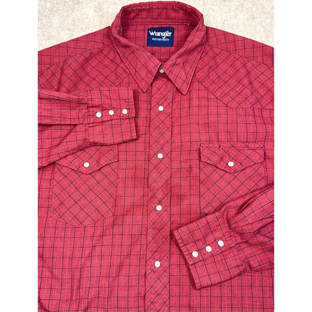 Vintage Wrangler Men’s Western Plaid Long Sleeve Pearl Snap Shirt Red XXL Stain